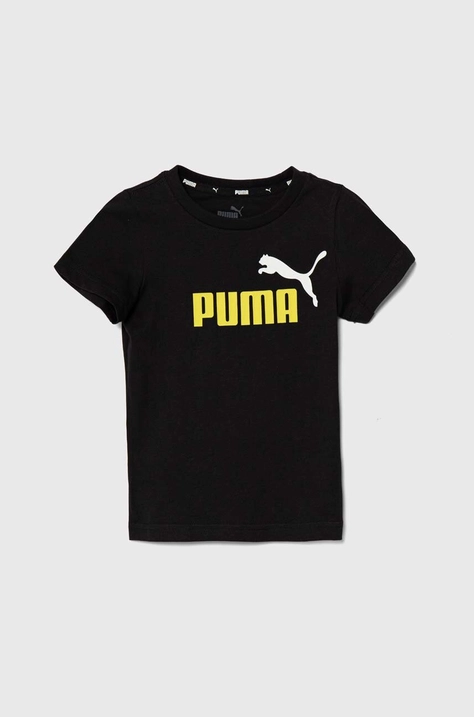 Puma gyerek pamut póló fekete, nyomott mintás