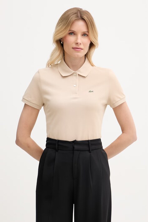 Lacoste polo bawełniane damskie beżowe PF7839
