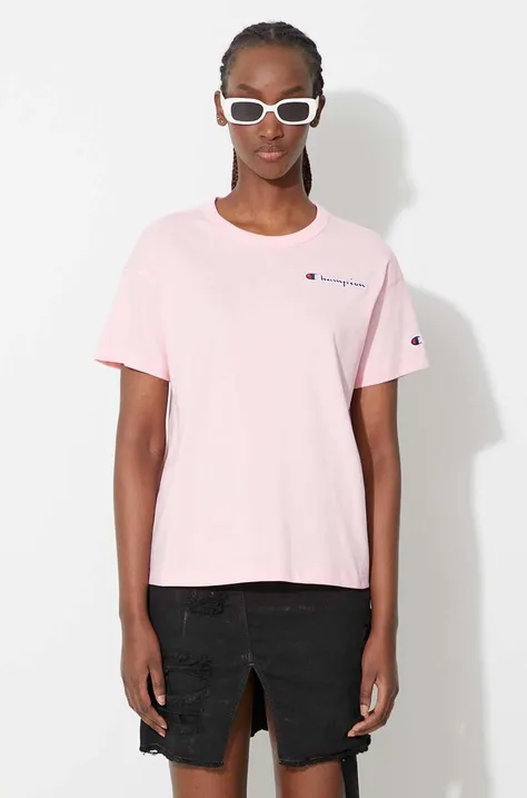 Βαμβακερό μπλουζάκι Champion χρώμα ροζ 114167