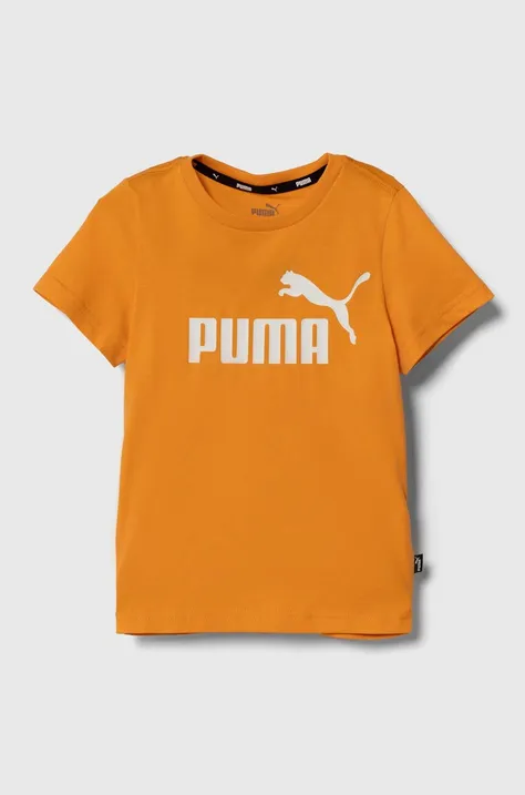Дитяча бавовняна футболка Puma колір помаранчевий з принтом