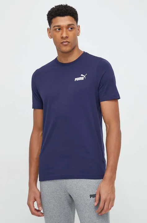Bombažna kratka majica Puma moški, mornarsko modra barva