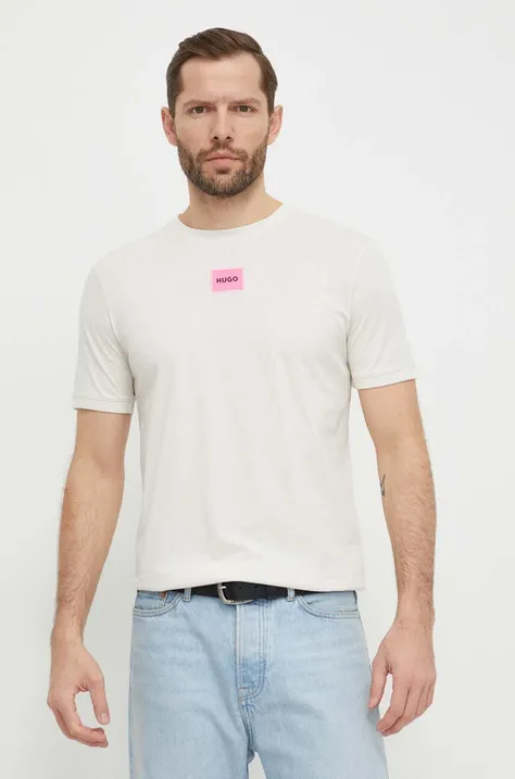 Pamučna majica HUGO za muškarce, boja: bijela, s aplikacijom