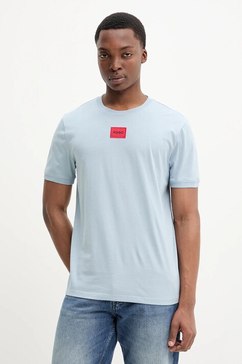 HUGO tricou din bumbac barbati, culoarea turcoaz, cu imprimeu, 50447978