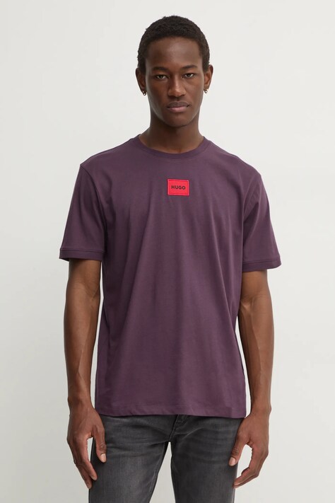 HUGO tricou din bumbac barbati, culoarea violet, cu imprimeu, 50447978
