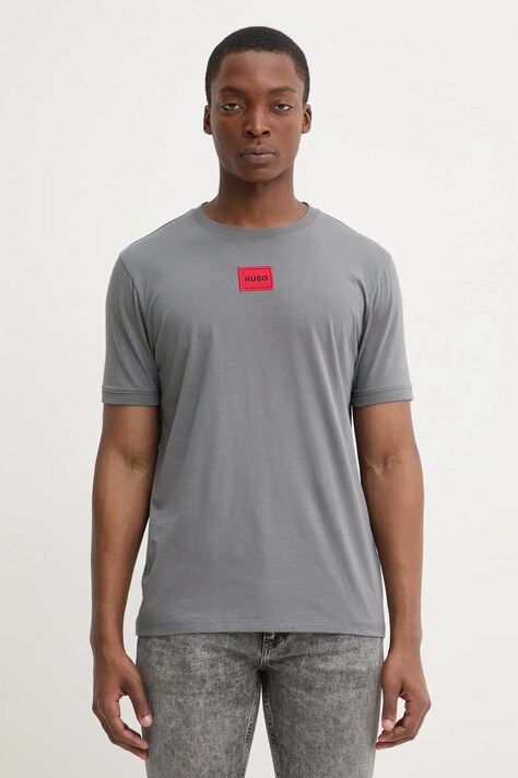 Бавовняна футболка HUGO чоловіча колір сірий з аплікацією 50447978