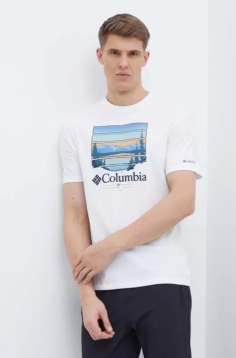 Bombažna kratka majica Columbia bela barva