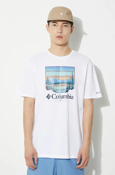Бавовняна футболка Columbia колір білий з принтом