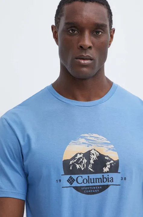 Columbia cotton t-shirt Path Lake men’s blue color 1934814