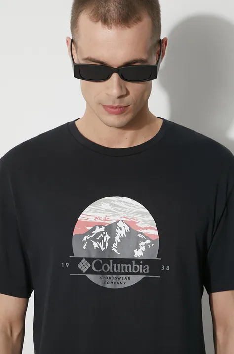 Columbia t-shirt bawełniany Path Lake męski kolor czarny z nadrukiem 1934814
