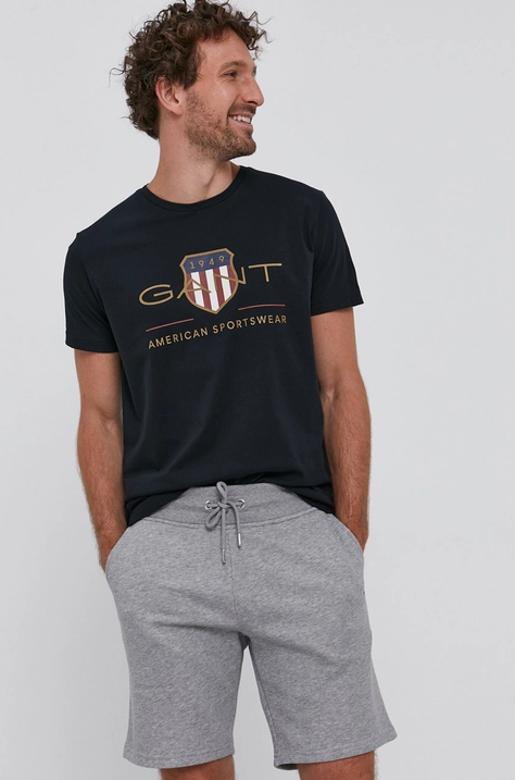 Gant t-shirt fekete, férfi, nyomott mintás