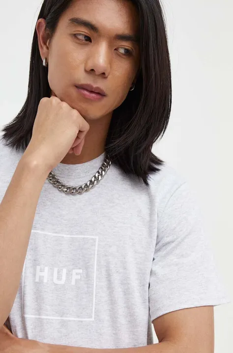 HUF t-shirt bawełniany kolor szary z nadrukiem