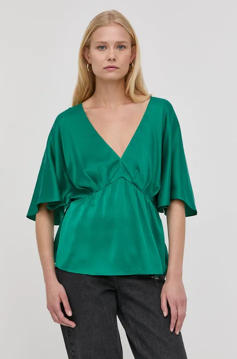 Блузка з домішкою шовку Notes du Nord жіноча колір зелений однотонна