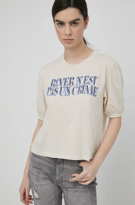 Βαμβακερό μπλουζάκι Sisley χρώμα: μπεζ
