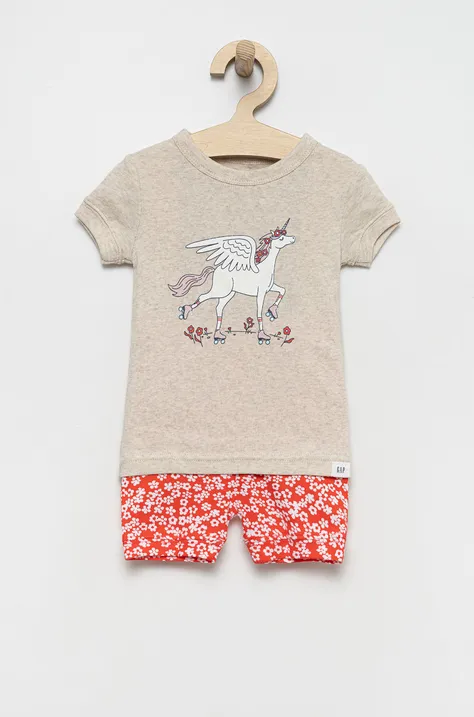 Детска памучна пижама GAP в сиво с принт