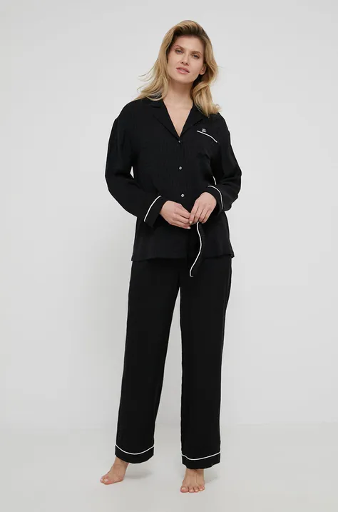 Karl Lagerfeld piżama z opaską na oczy 220W2129 damska kolor czarny satynowa