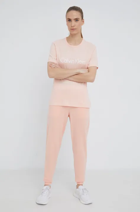 Bombažen pižama t-shirt Calvin Klein Underwear oranžna barva