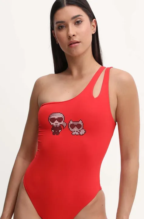 Karl Lagerfeld jednoczęściowy strój kąpielowy kolor czerwony miękka miseczka