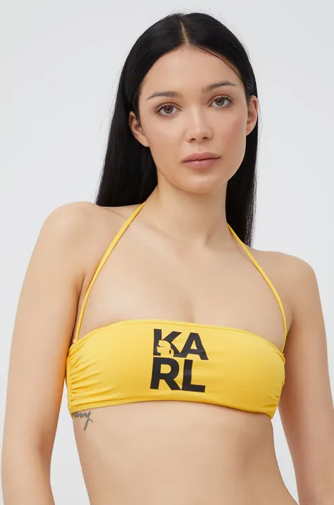 Plavková podprsenka Karl Lagerfeld žlutá barva, vyztužený košík