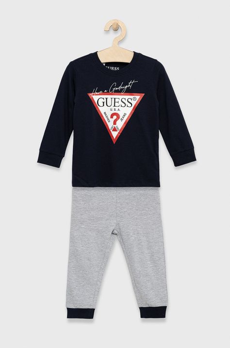 Детска пижама Guess в тъмносиньо с изчистен дизайн