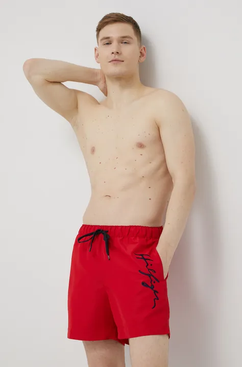 Kopalne kratke hlače Tommy Hilfiger rdeča barva