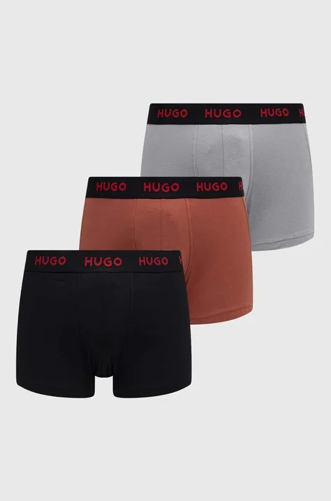 Boxerky HUGO 3-pack pánské, šedá barva, 50469766