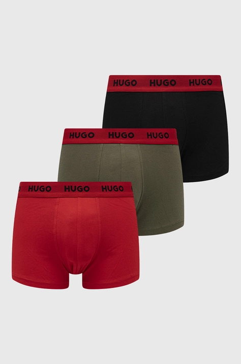 Boxerky HUGO (3-pak) pánske,červená farba,50469766