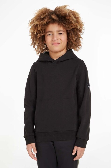 Calvin Klein Jeans hanorac de bumbac pentru copii culoarea negru, neted