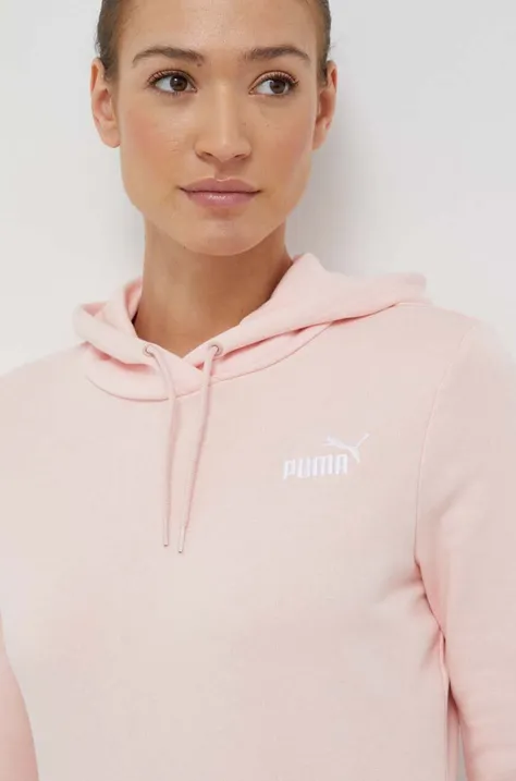 Puma bluza damska kolor różowy z kapturem z aplikacją