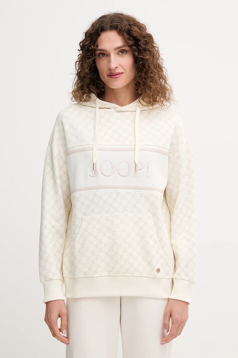 Joop! bluza damska kolor beżowy z kapturem wzorzysta 30030062 10007096