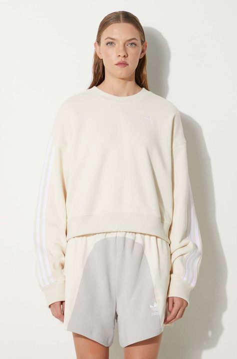 Βαμβακερή μπλούζα adidas Originals Adicolor γυναικεία, χρώμα: μπεζ