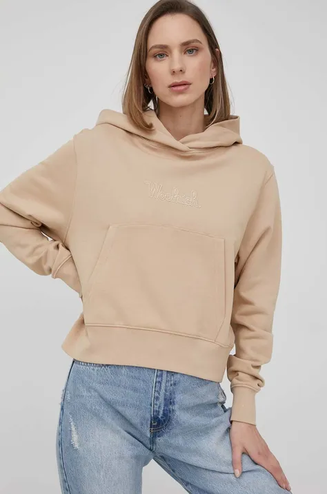 Woolrich cotton sweatshirt LOGO women's beige color