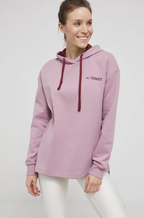 Dukserica adidas TERREX za žene, boja: ružičasta, s kapuljačom, glatka