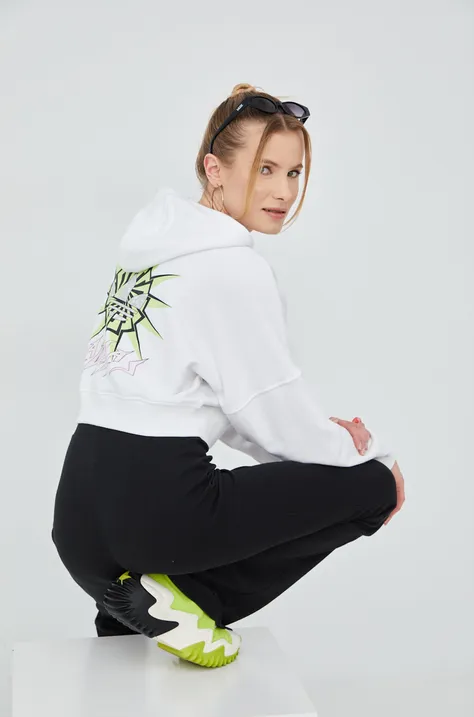 adidas Originals bluza HT5977 damska kolor biały z kapturem z nadrukiem