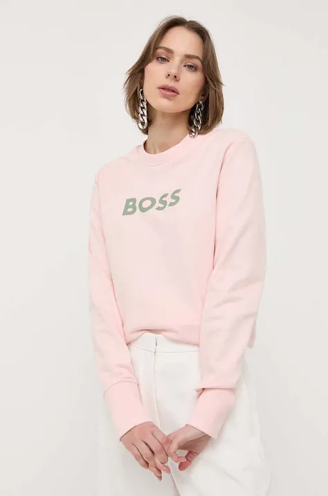 BOSS bluza bawełniana damska kolor różowy z nadrukiem