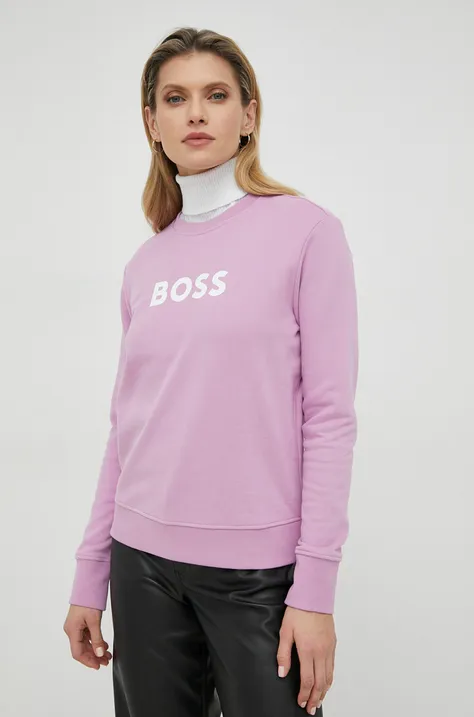 BOSS bluza bawełniana damska kolor różowy z nadrukiem