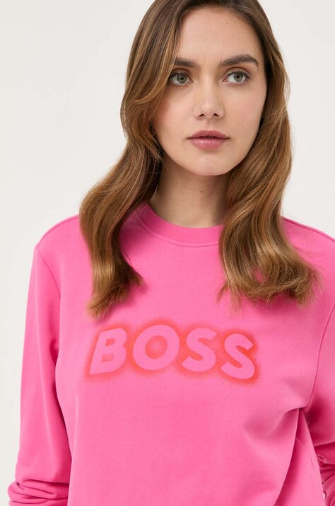 BOSS hanorac de bumbac femei, culoarea alb, cu imprimeu 50468357