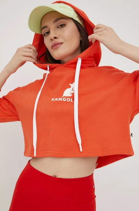 Pamučna dukserica Kangol za žene, boja: narančasta, s kapuljačom, s tiskom, KLEW008-119