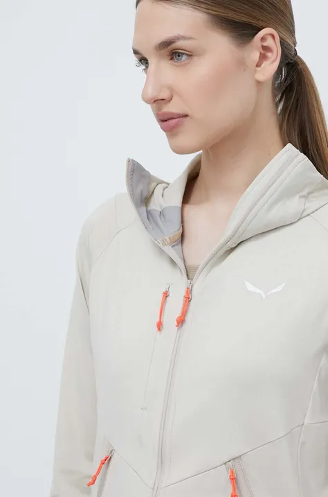 Спортивная кофта Salewa Agner Hybrid женская цвет бежевый с капюшоном меланж