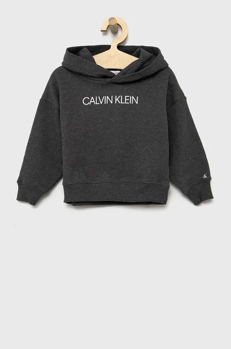 Calvin Klein Jeans Bluza bawełniana dziecięca IG0IG01323.PPYY kolor szary z kapturem z nadrukiem