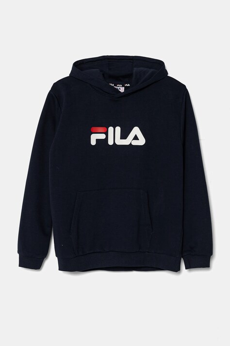 Дитяча кофта Fila колір синій з капюшоном з принтом