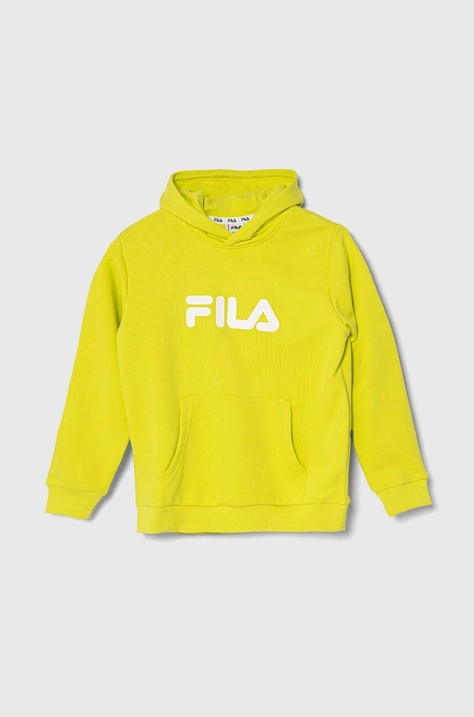 Детская кофта Fila цвет зелёный с капюшоном с принтом