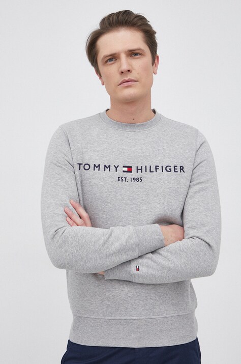 Суичър Tommy Hilfiger мъжки в сиво с апликация MW0MW11596