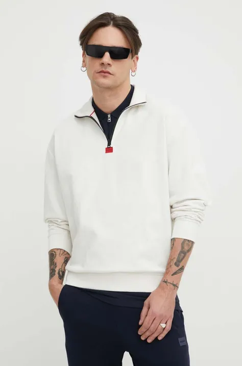 Bombažen pulover HUGO moška, bela barva