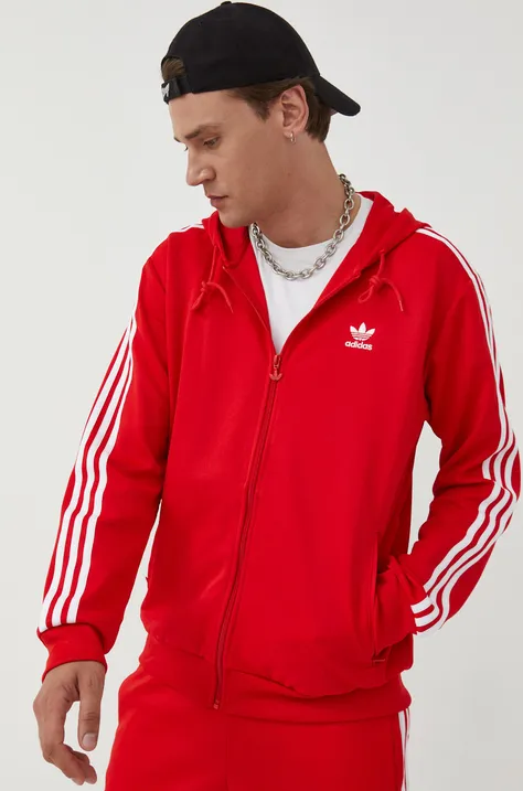 Pulover s kapuco adidas Originals Adicolor moška, rdeča barva
