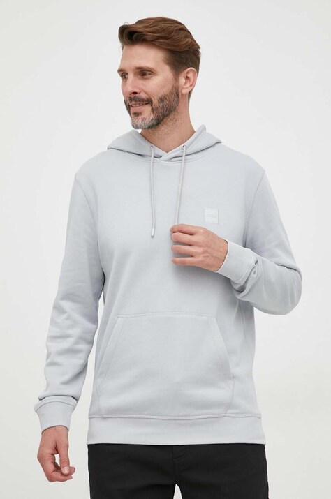 BOSS hanorac de bumbac CASUAL bărbați, culoarea gri, cu glugă, uni 50468445