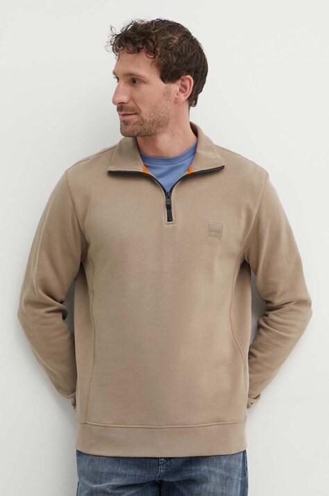 Bombažen pulover BOSS BOSS CASUAL moški, rjava barva