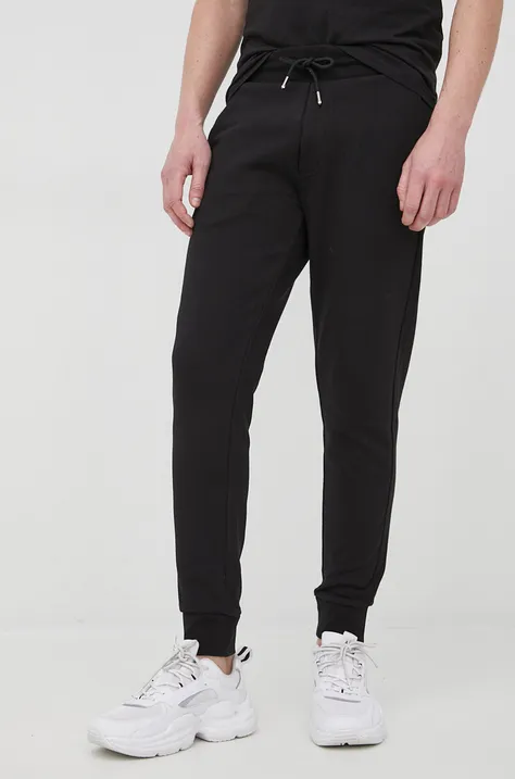 Βαμβακερό παντελόνι BOSS ανδρικός, χρώμα: μαύρο