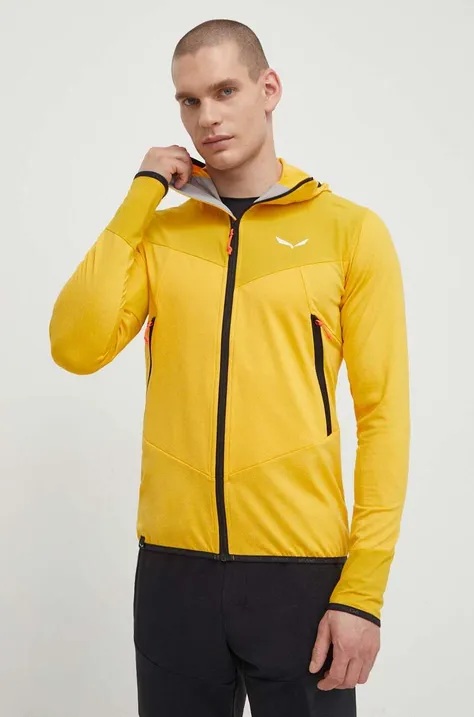 Salewa sportos pulóver Agner Hybrid sárga, férfi, mintás, kapucnis