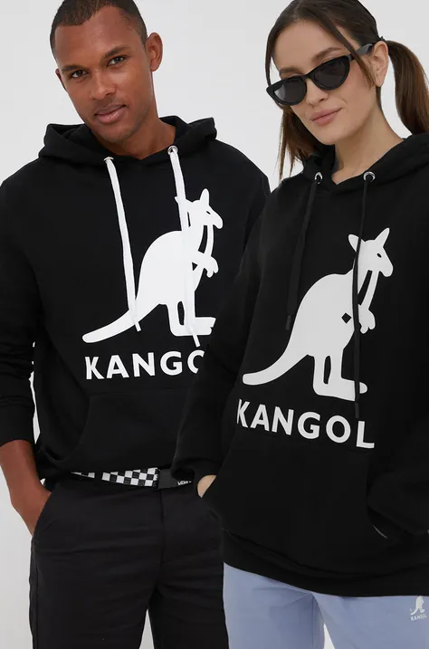 Kangol bluza bawełniana kolor czarny z kapturem z nadrukiem KLEU001-99