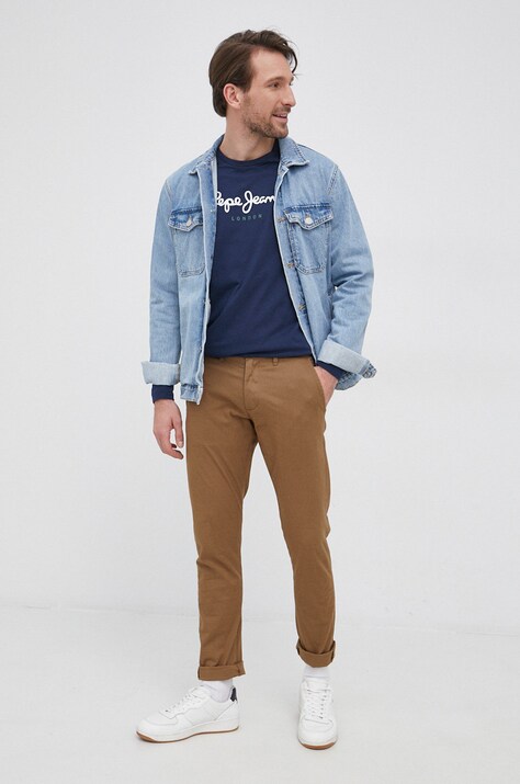 Бавовняний лонгслів Pepe Jeans EGGO LONG N — SS22-BUM03A, темно-синій — фото 2